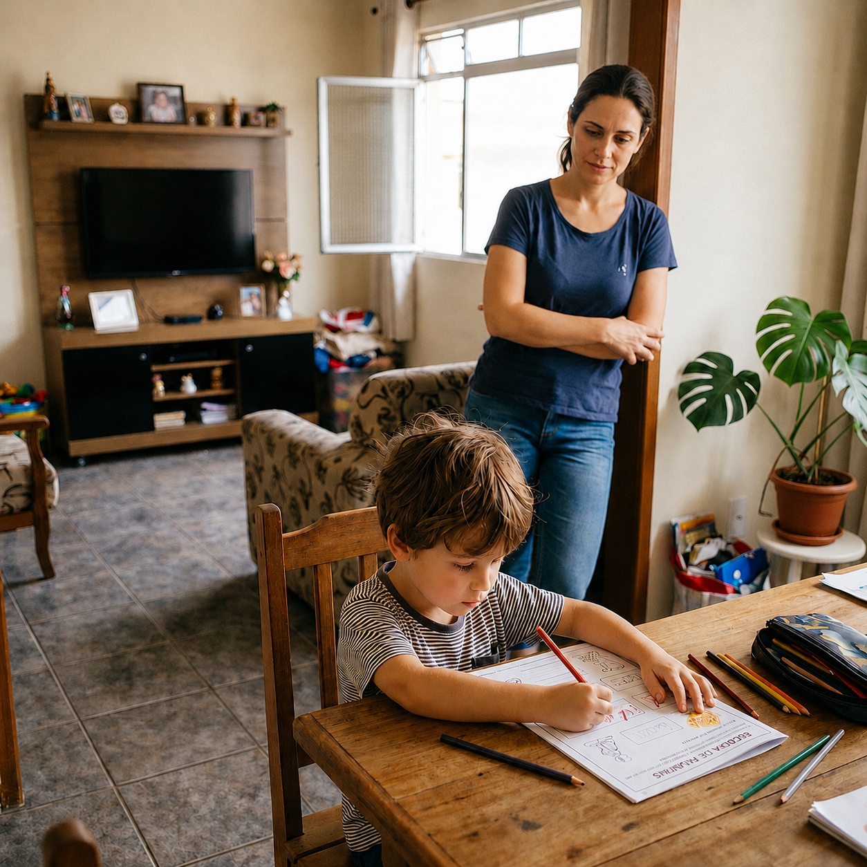 Mãe com expressão de preocupação